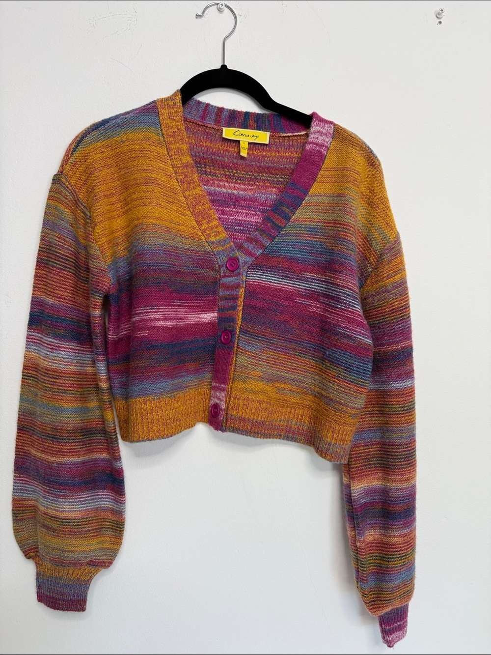 Classy Multicolor Stripe Cropped V‑Neck Cardigan - Pink/Gold